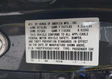 2012 Honda Accord 3.5 Ex-L from USA, damaged, VIN 1HGCP3F80CA011409
